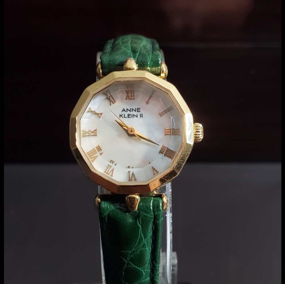 Anne Klein Green and Diamond Cut Watch